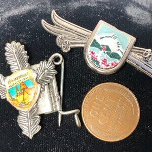 Vintage Germany Silver & Enamel Lapel Pins Ski Reit im Winkl Czech Markusturm